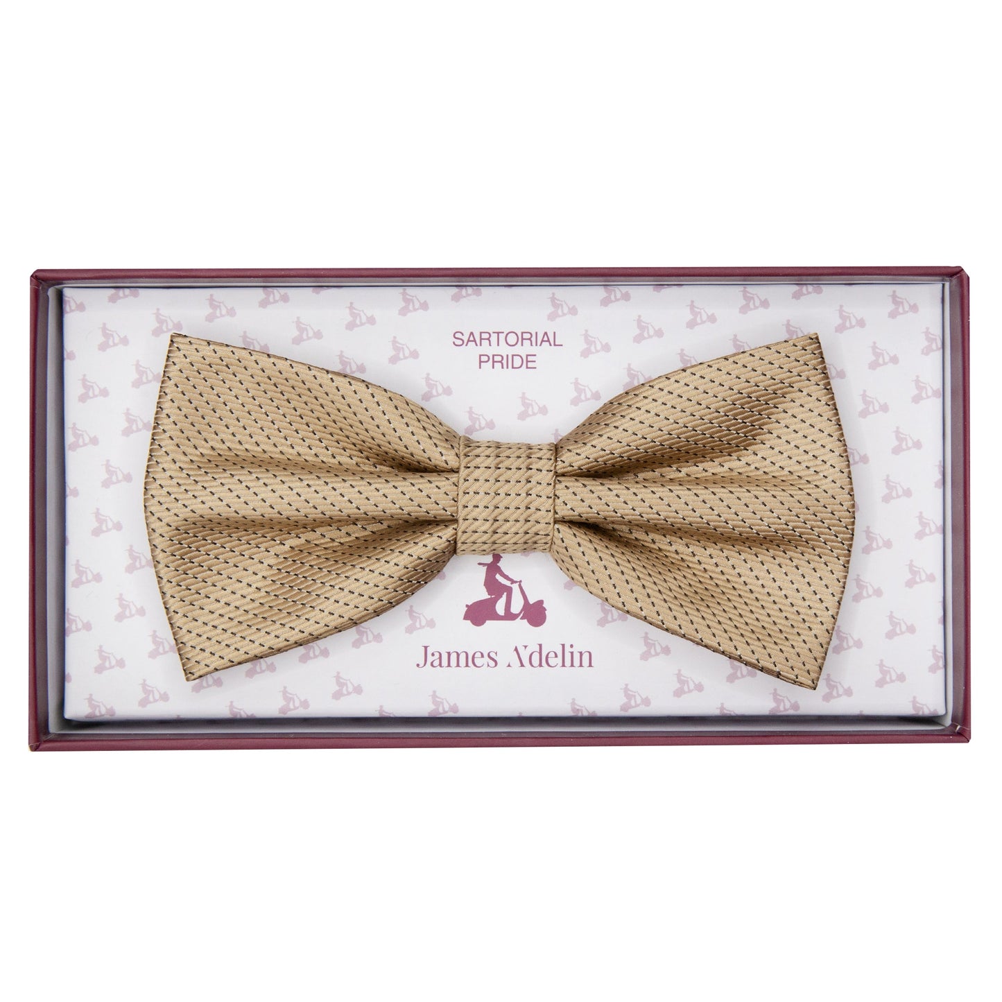 Beige Luxury Spotted Pin Dot Textured Weave Bow Tie