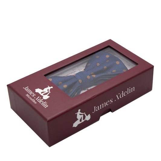 Dark Navy/Tan Luxury Polka Dot Textured Weave Bow Tie