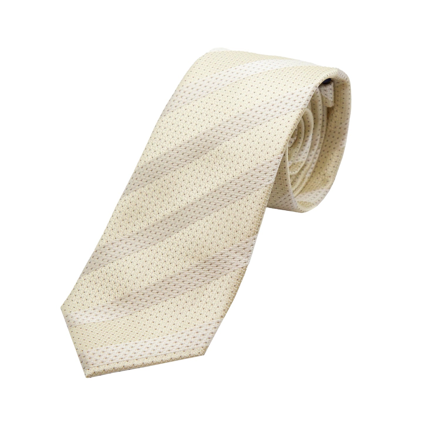 Cream/Beige Spotted Stripe Pin Point Textured Weave Neck Tie