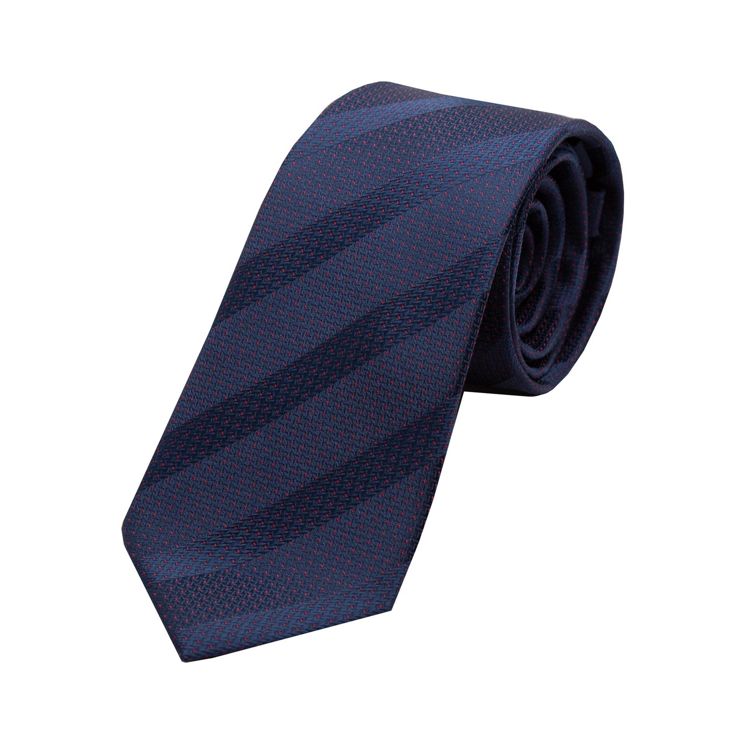 Navy/Red Spotted Stripe Pin Point Textured Weave Neck Tie