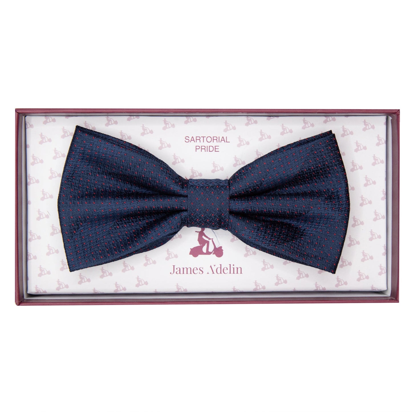Navy/Red Luxury Spotted Stripe Pin Point Textured Weave Bow Tie