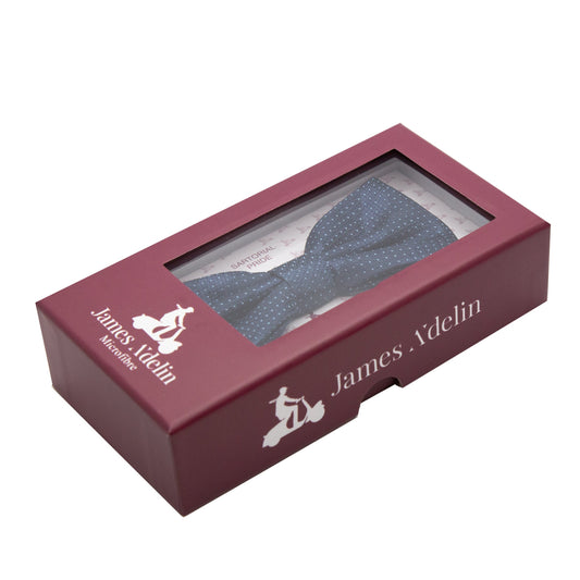 Navy/Sky Luxury Spotted Stripe Pin Point Textured Weave Bow Tie