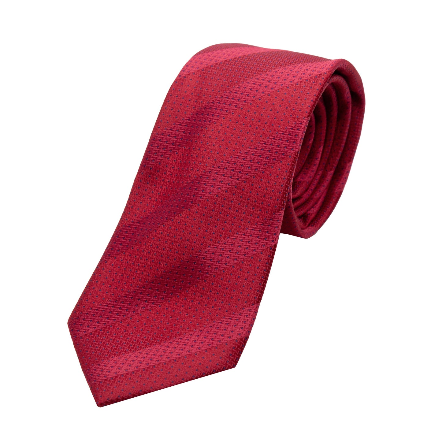 Red/Navy Spotted Stripe Pin Point Textured Weave Neck Tie