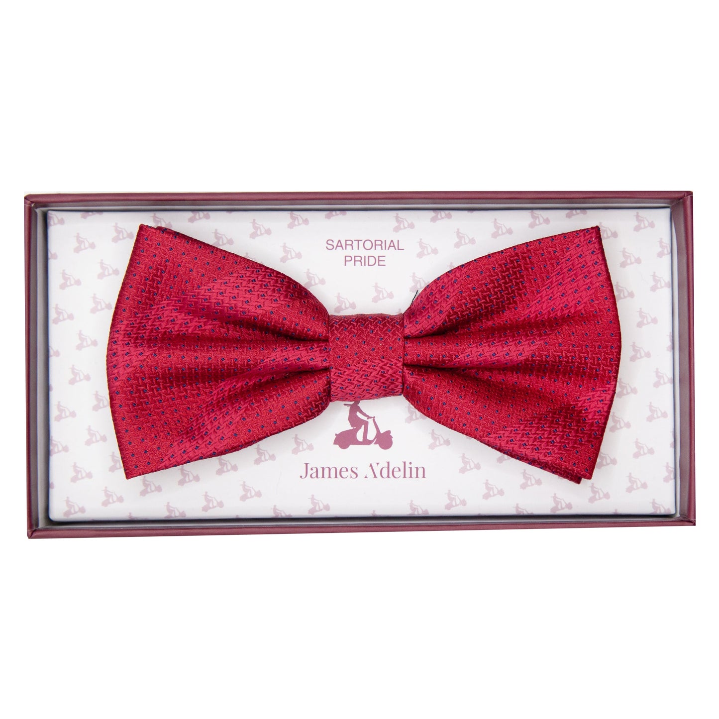 Red/Navy Luxury Spotted Stripe Pin Point Textured Weave Bow Tie