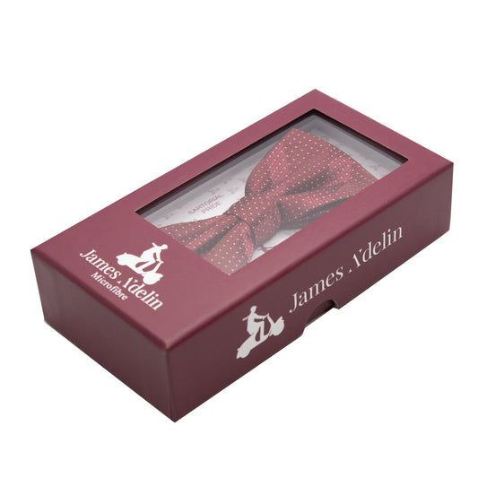 Burgundy/White Luxury Spotted Stripe Pin Point Textured Weave Bow Tie