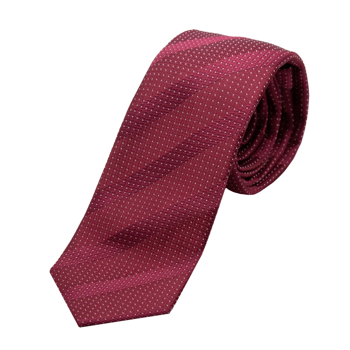 Burgundy/White Spotted Stripe Pin Point Textured Weave Neck Tie