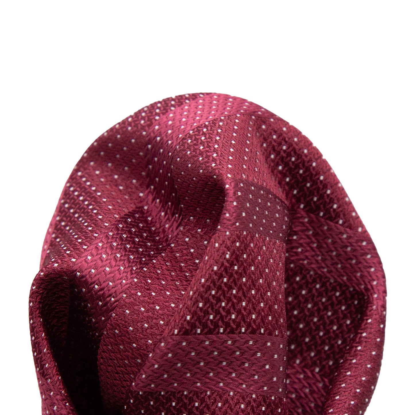 Burgundy/White Luxury Spotted Stripe Pin Point Textured Weave Pocket Square