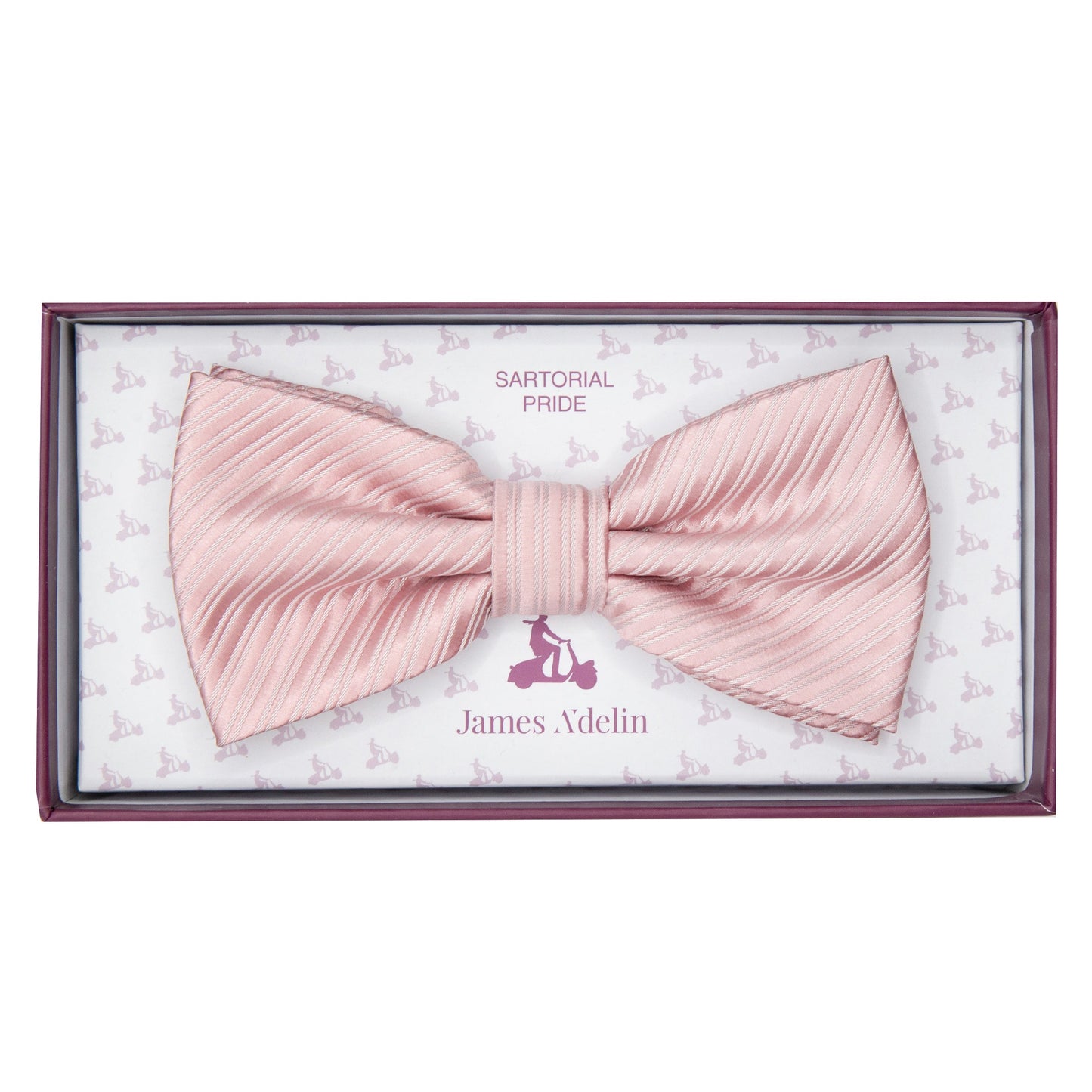 Soft Pink Diagonal Striped Twill Weave Bow Tie
