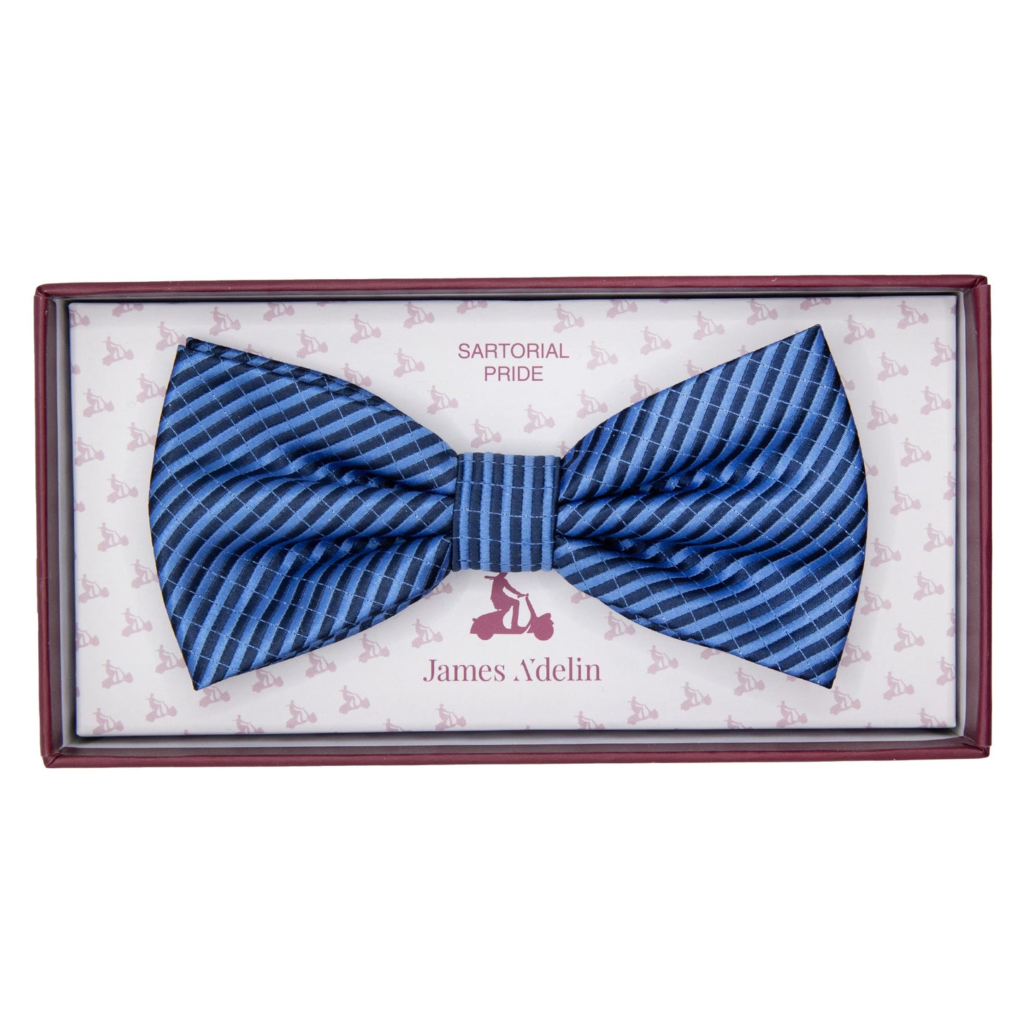Blue/Navy Diagonal Striped Twill Weave Bow Tie