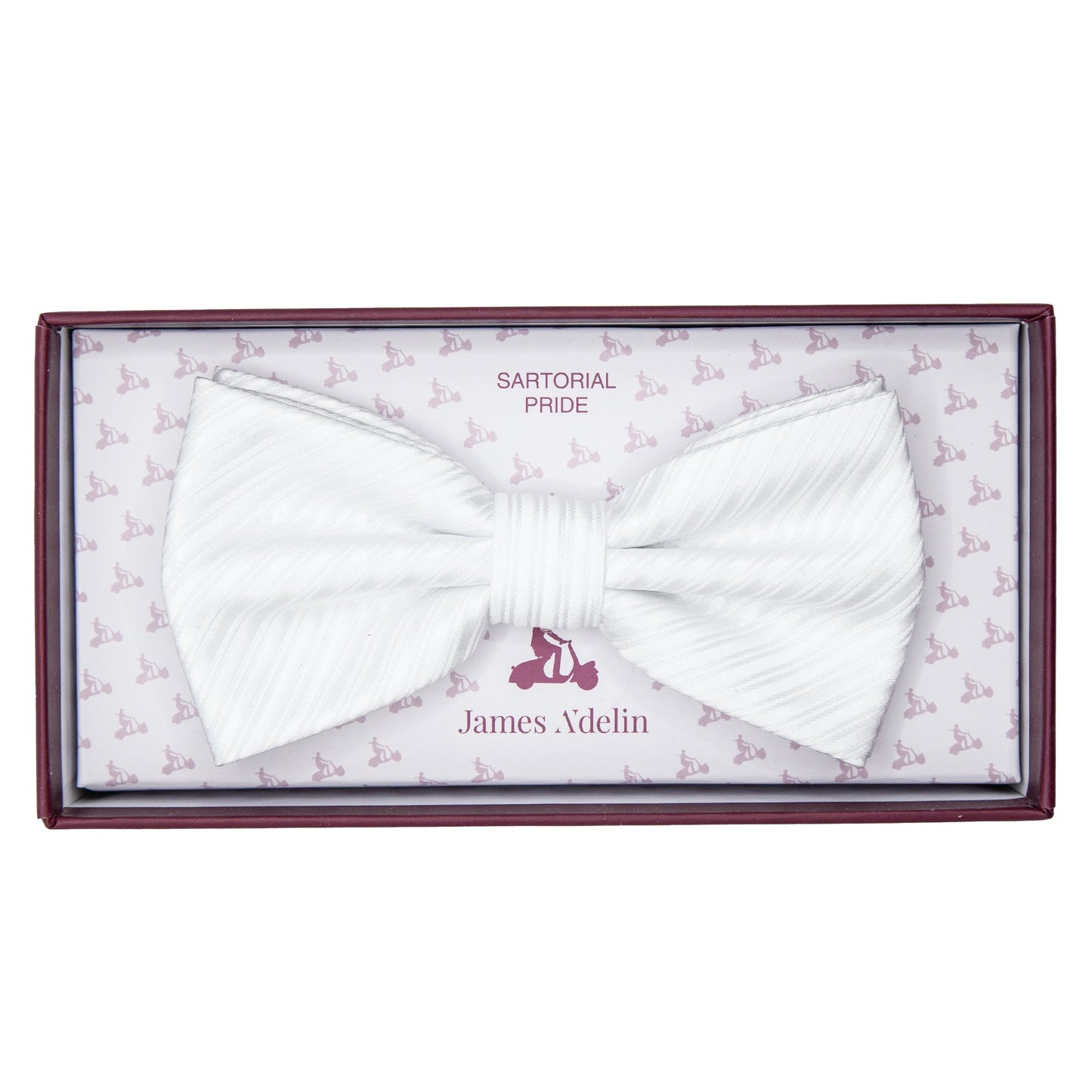White Diagonal Striped Twill Weave Bow Tie