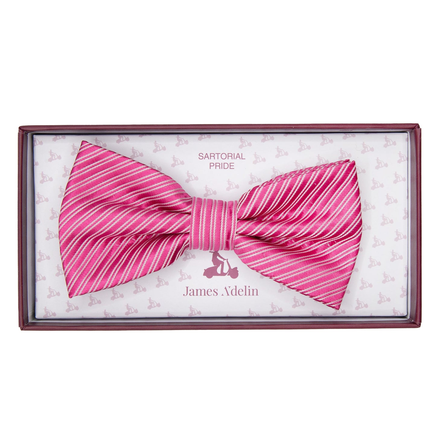Hot Pink Diagonal Striped Twill Weave Bow Tie