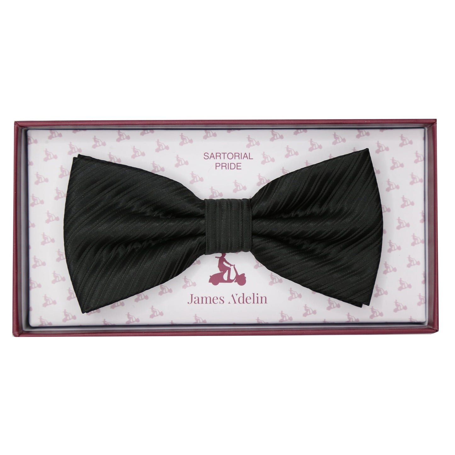 Black Diagonal Striped Twill Weave Bow Tie