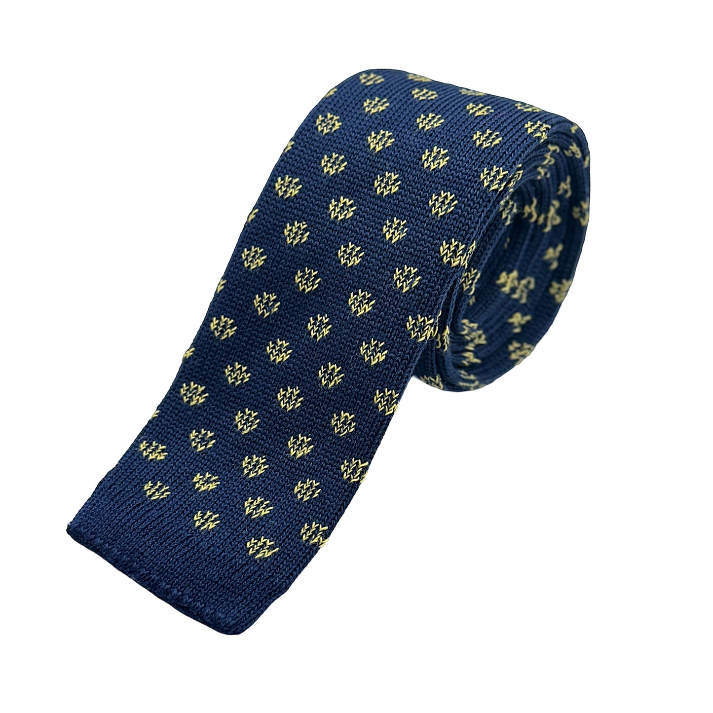 Navy/Gold Mens Italian Knitted Cotton Spotted Weave Neck Ties