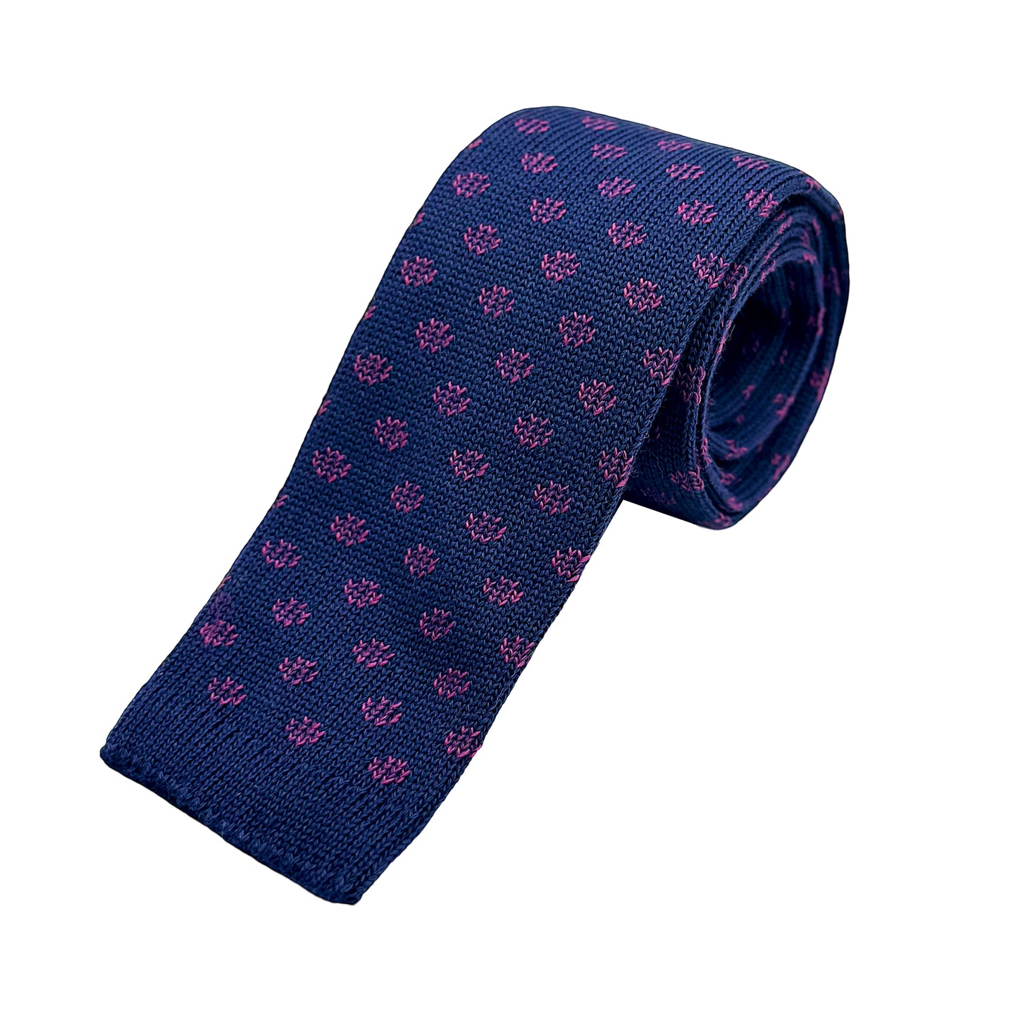 Navy/Magenta Mens Italian Knitted Cotton Spotted Weave Neck Ties