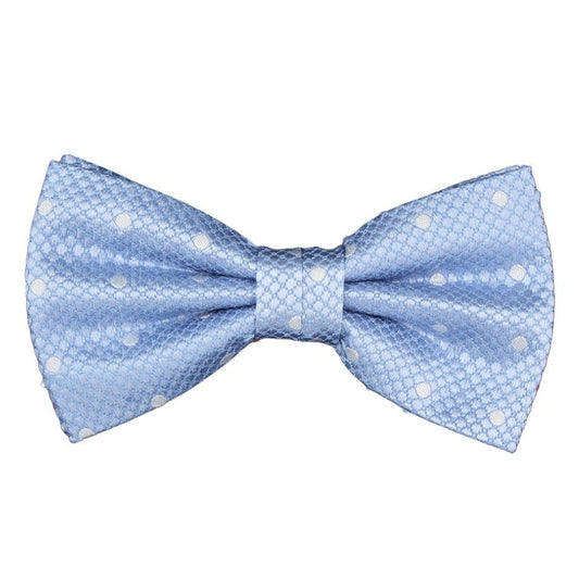 Sky Blue/White Silk Polka Dot Square Weave Pre Tied Bow Tie