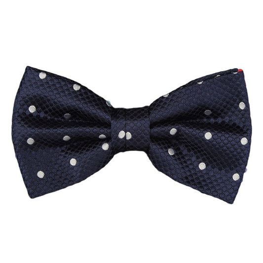 Navy/White Silk Polka Dot Square Weave Pre Tied Bow Tie