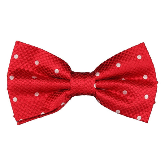 Red/White Silk Polka Dot Square Weave Pre Tied Bow Tie