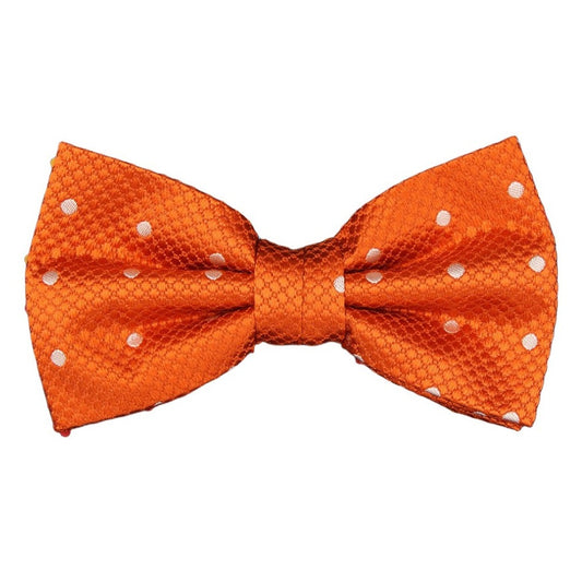 Orange/White Silk Polka Dot Square Weave Pre Tied Bow Tie