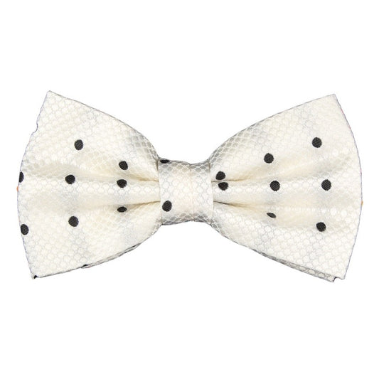 Off White/Black Silk Polka Dot Square Weave Pre Tied Bow Tie