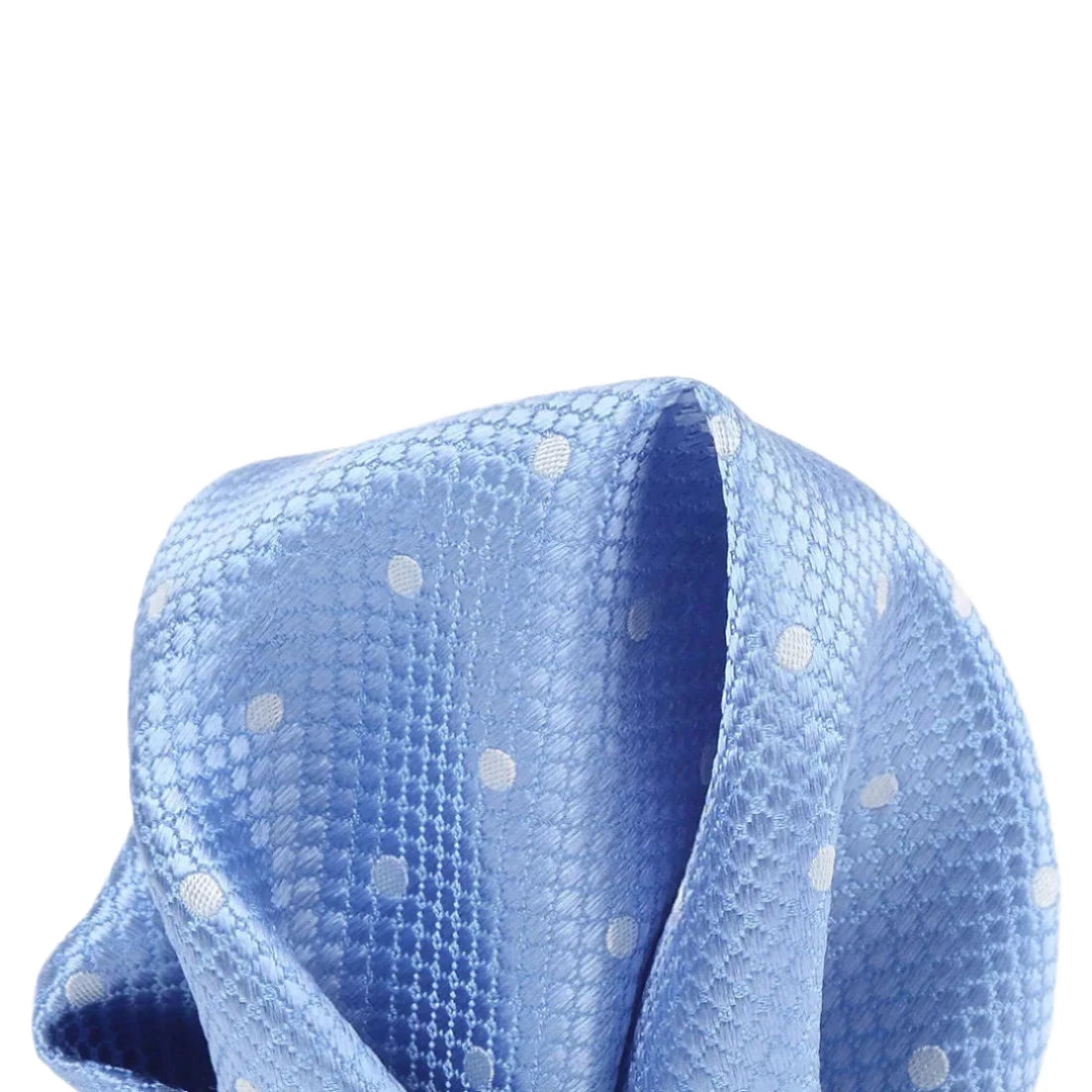 Sky Blue/White Pure Silk Polka Dot Square Weave Pocket Square