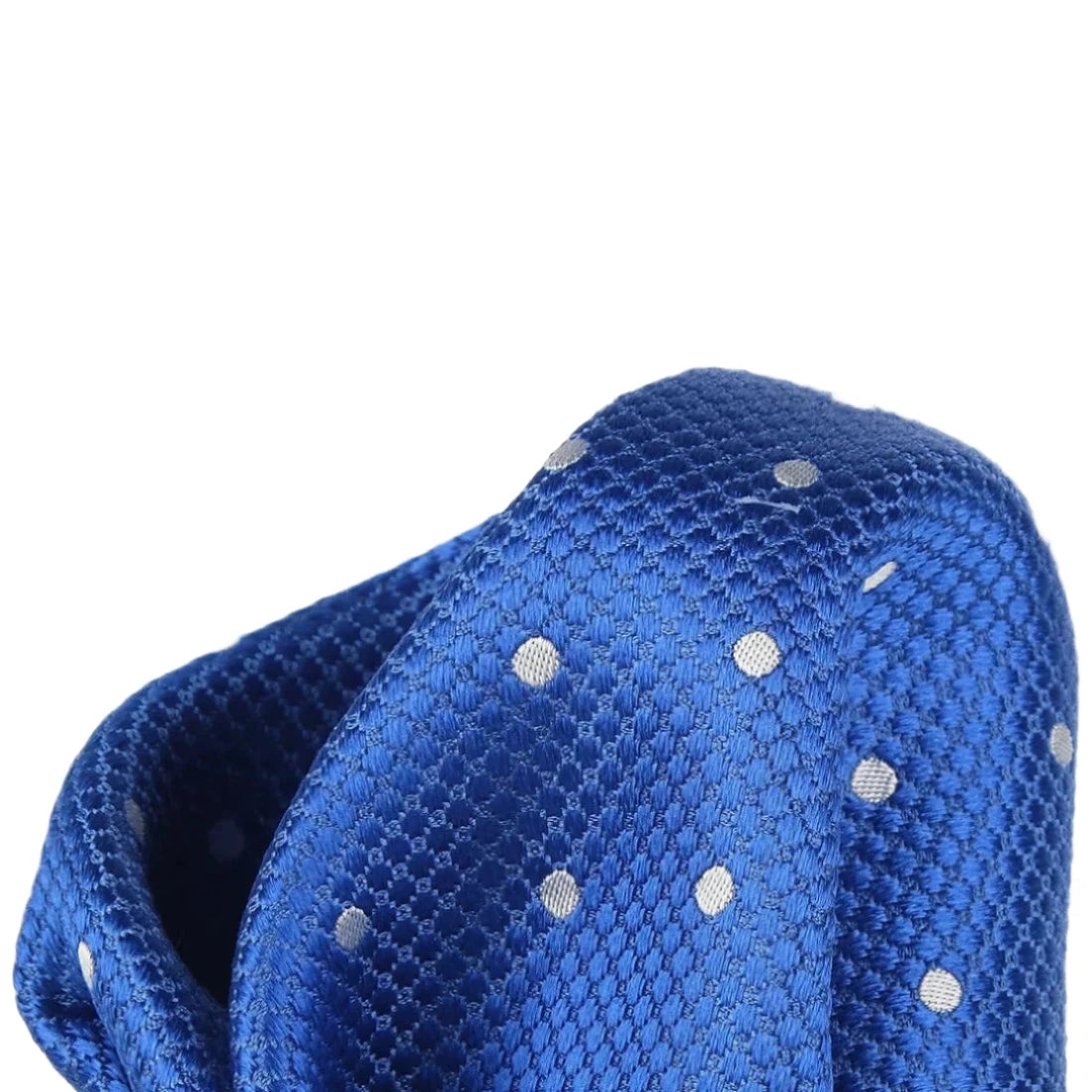 Royal Blue/White Pure Silk Polka Dot Square Weave Pocket Square