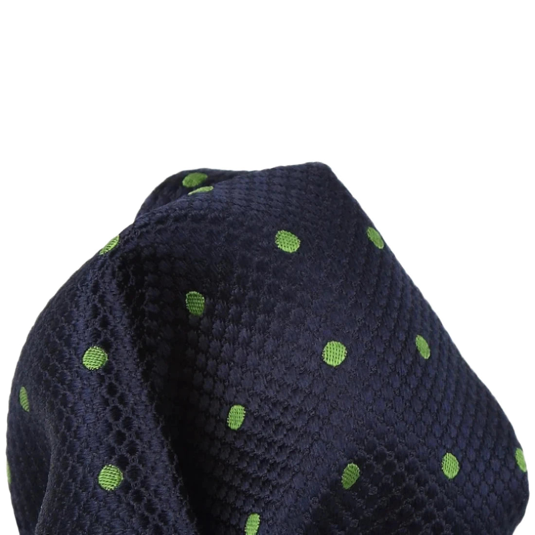 Navy/Green Pure Silk Polka Dot Square Weave Pocket Square
