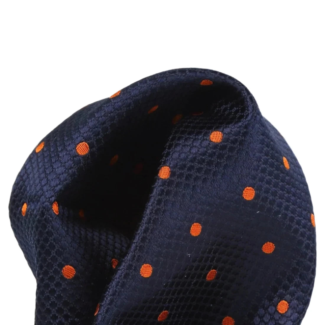Navy/Orange Pure Silk Polka Dot Square Weave Pocket Square