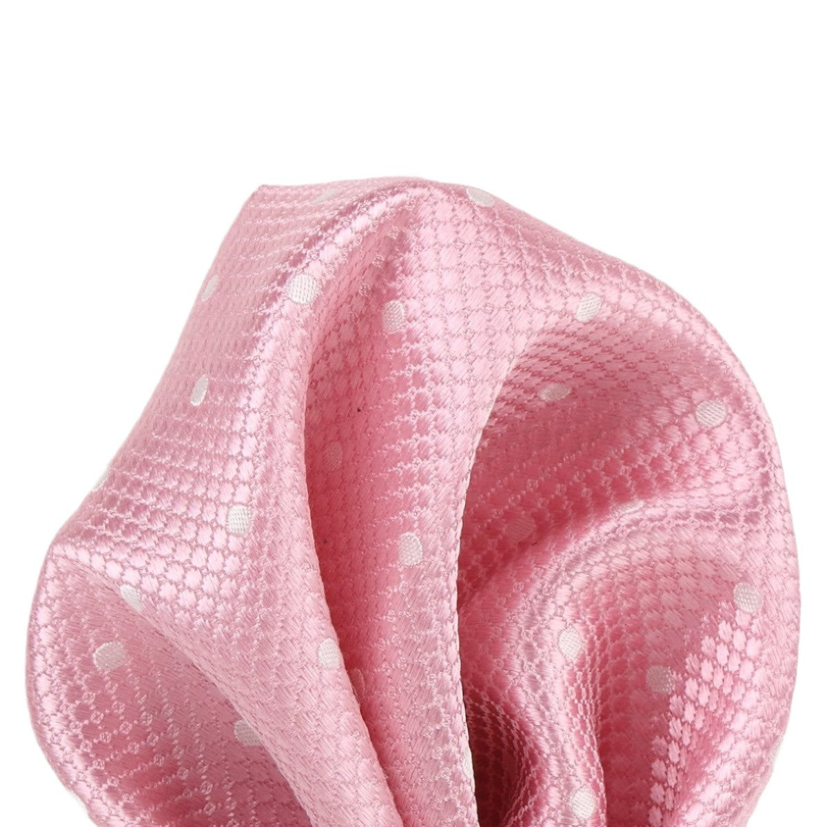 Pink/White Pure Silk Polka Dot Square Weave Pocket Square