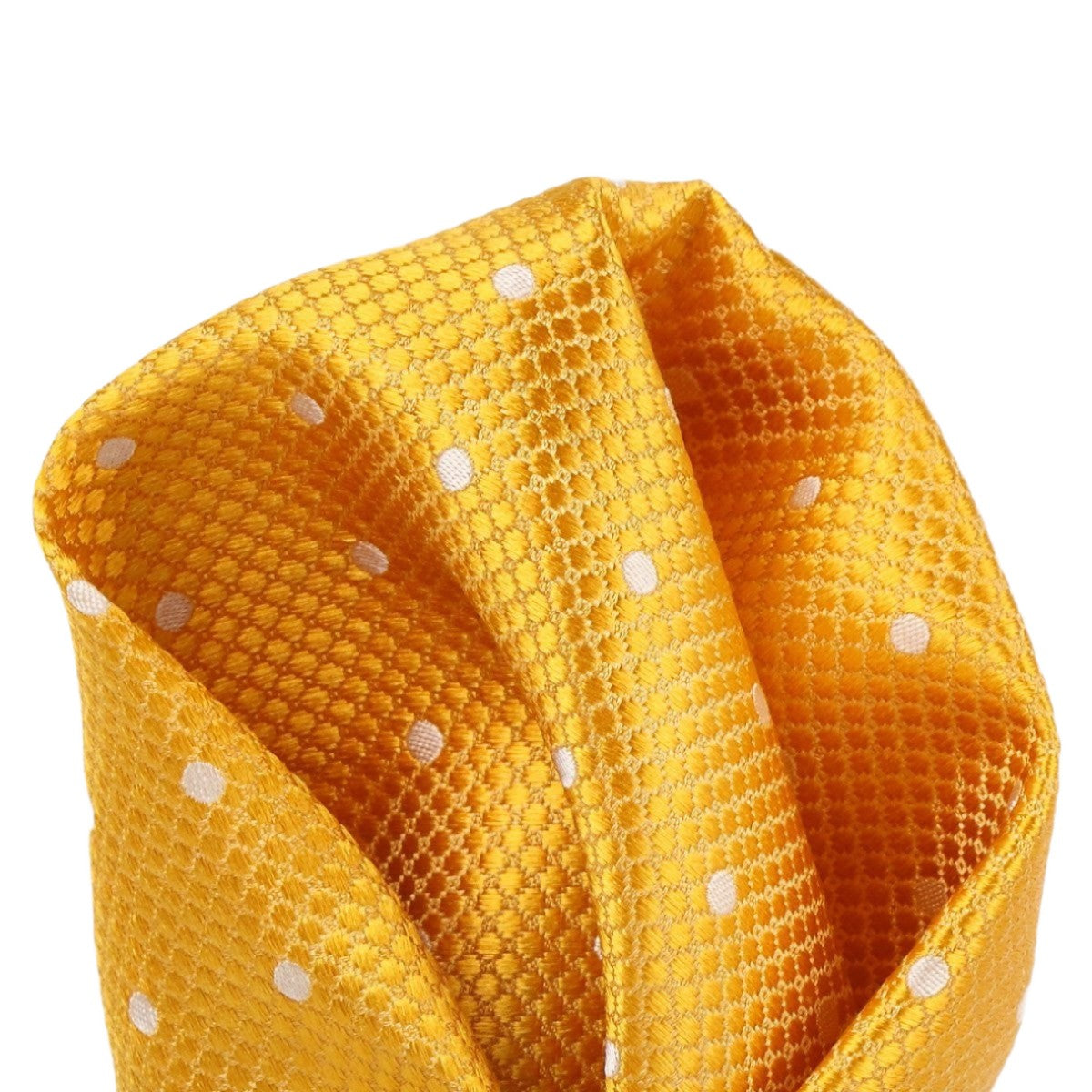 Gold/White Pure Silk Polka Dot Square Weave Pocket Square