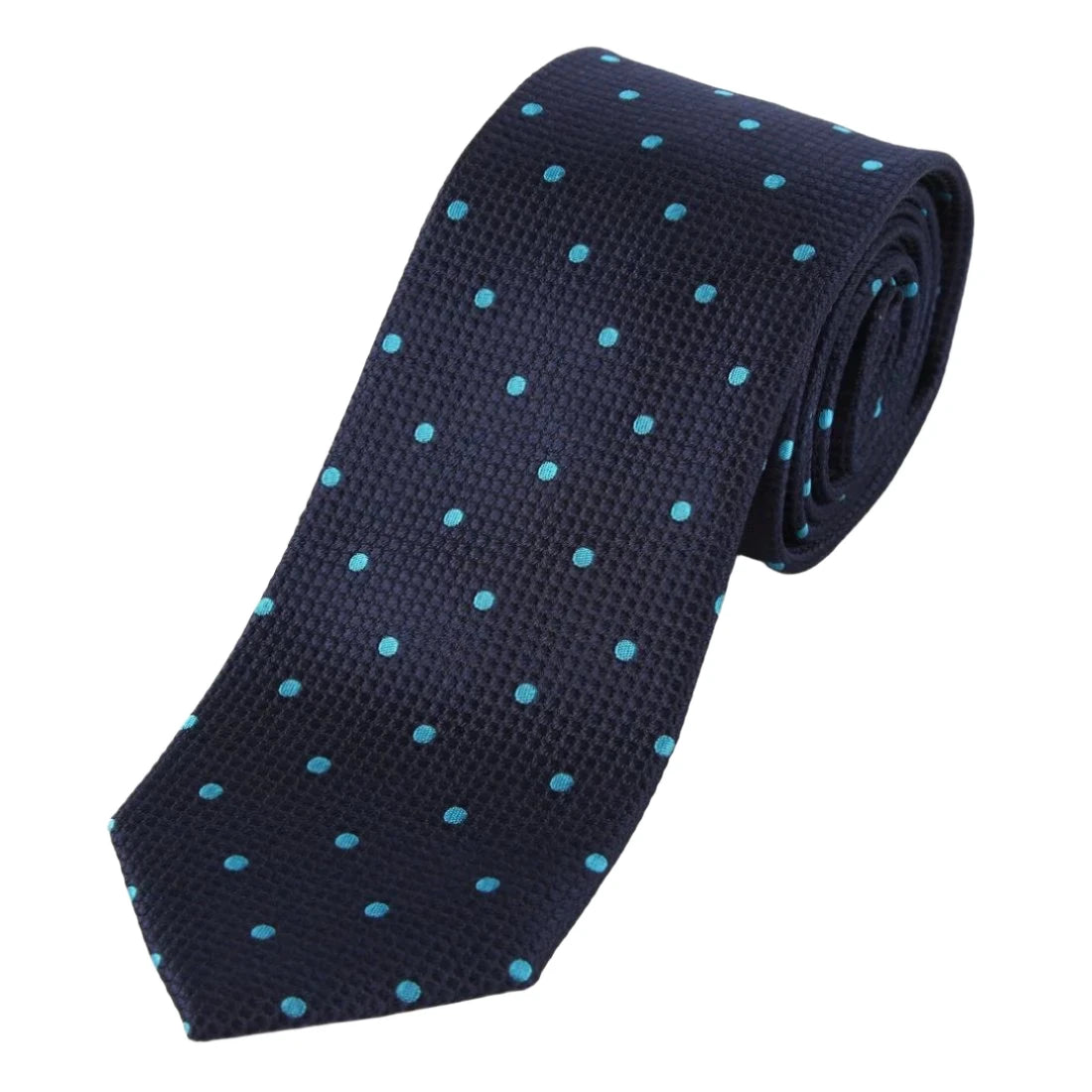 Navy/Turquoise Pure Silk Polka Dot Square Weave Neck Tie