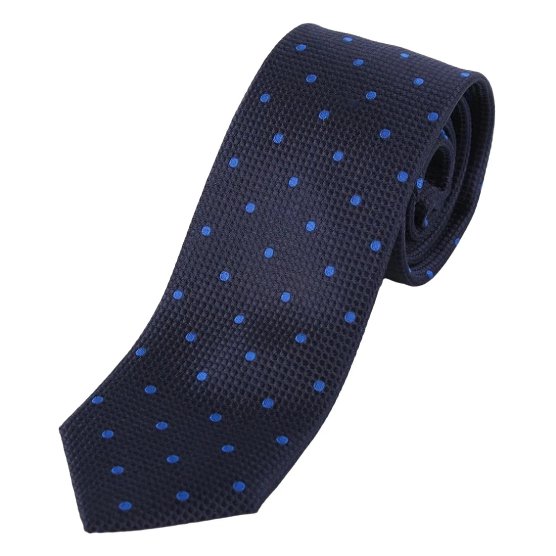 Navy/Royal Blue Pure Silk Polka Dot Square Weave Neck Tie