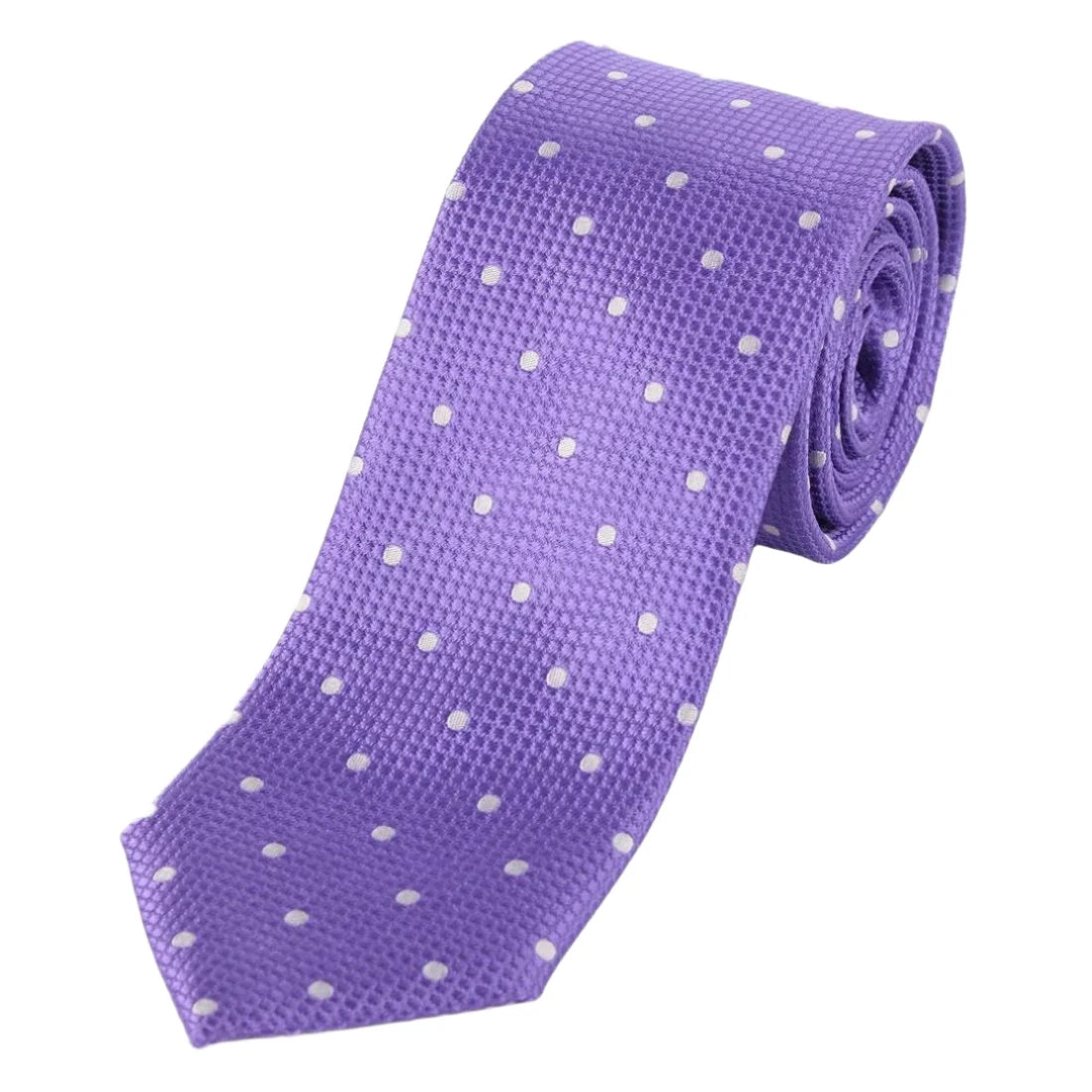 Purple/White Pure Silk Polka Dot Square Weave Neck Tie