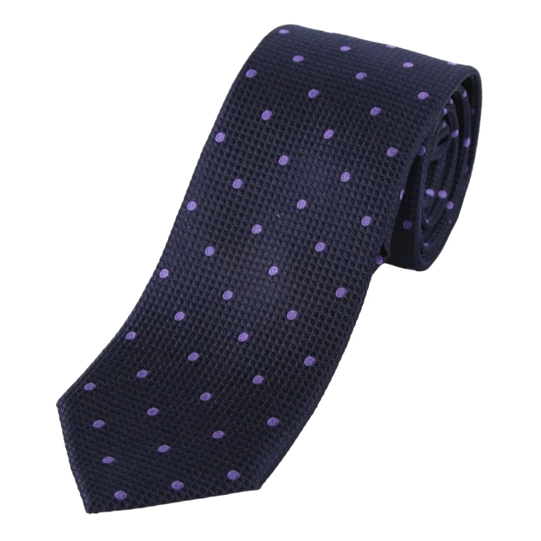 Navy/Purple Pure Silk Polka Dot Square Weave Neck Tie