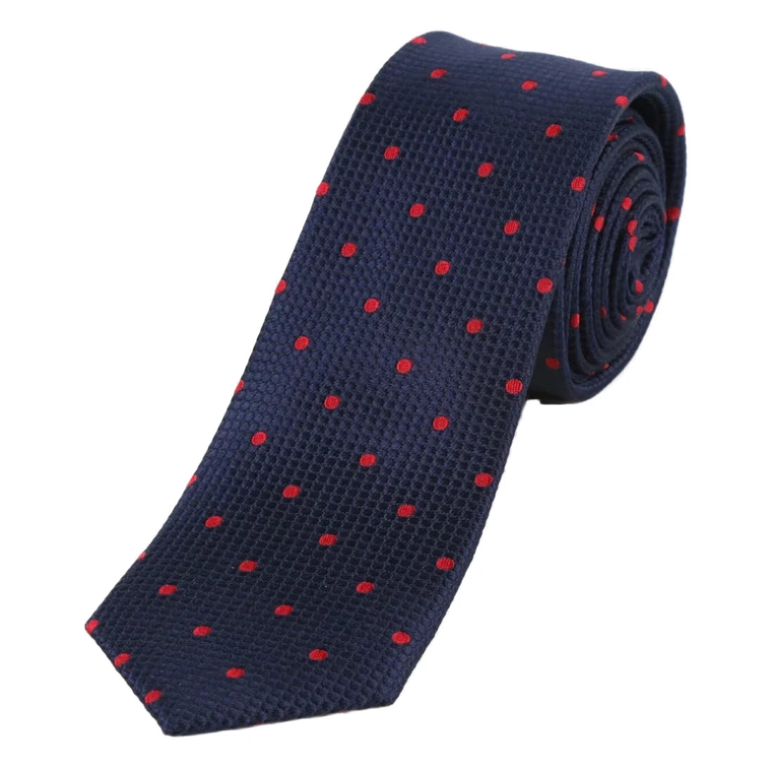 Navy/Red Pure Silk Polka Dot Square Weave Neck Tie