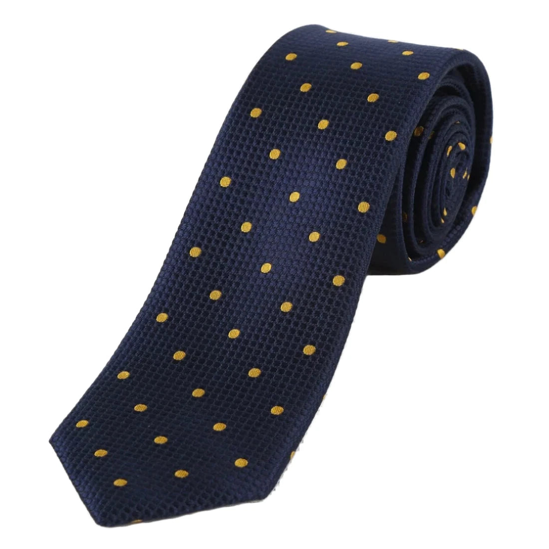 Navy/Gold Pure Silk Polka Dot Square Weave Neck Tie
