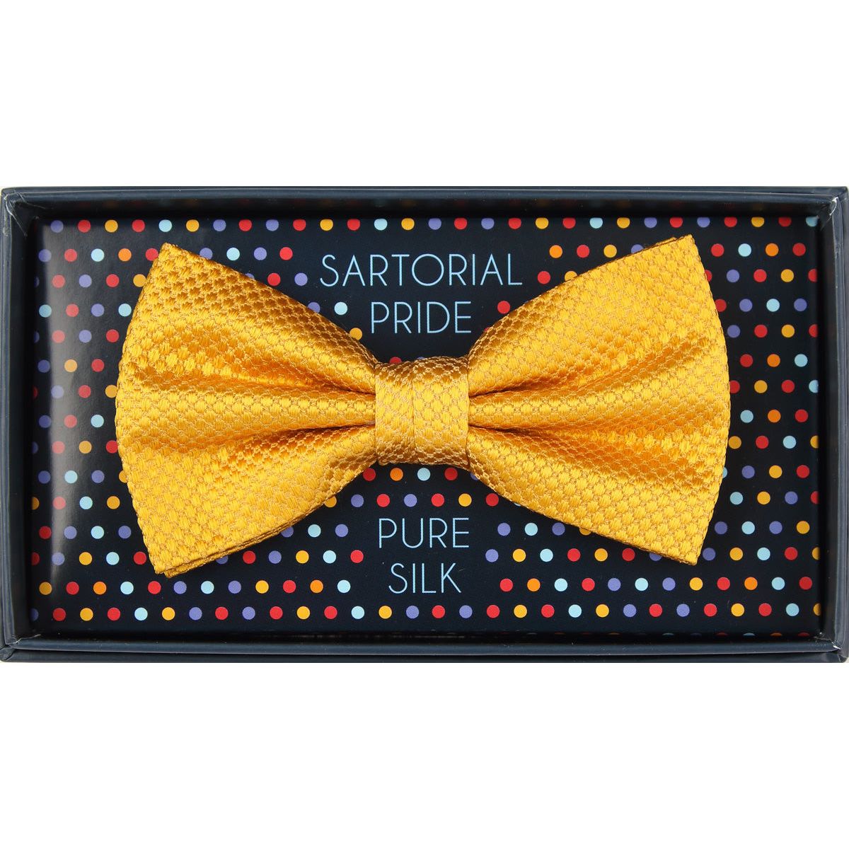 Gold Pure Silk Textured Square Weave Bow Tie