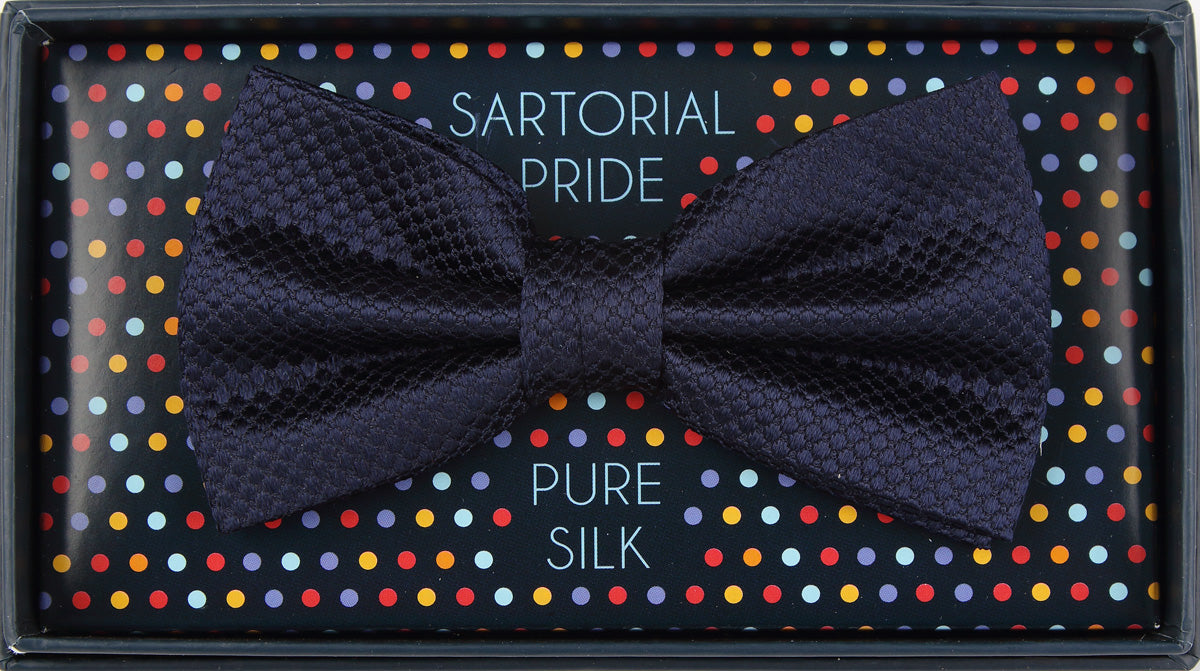 Navy Pure Silk Textured Square Weave Bow Tie