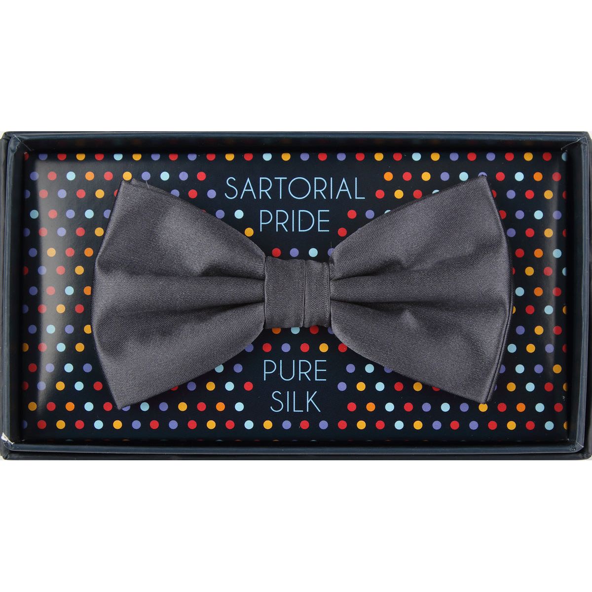 Charcoal Pure Silk Solid Satin Weave Bow Tie