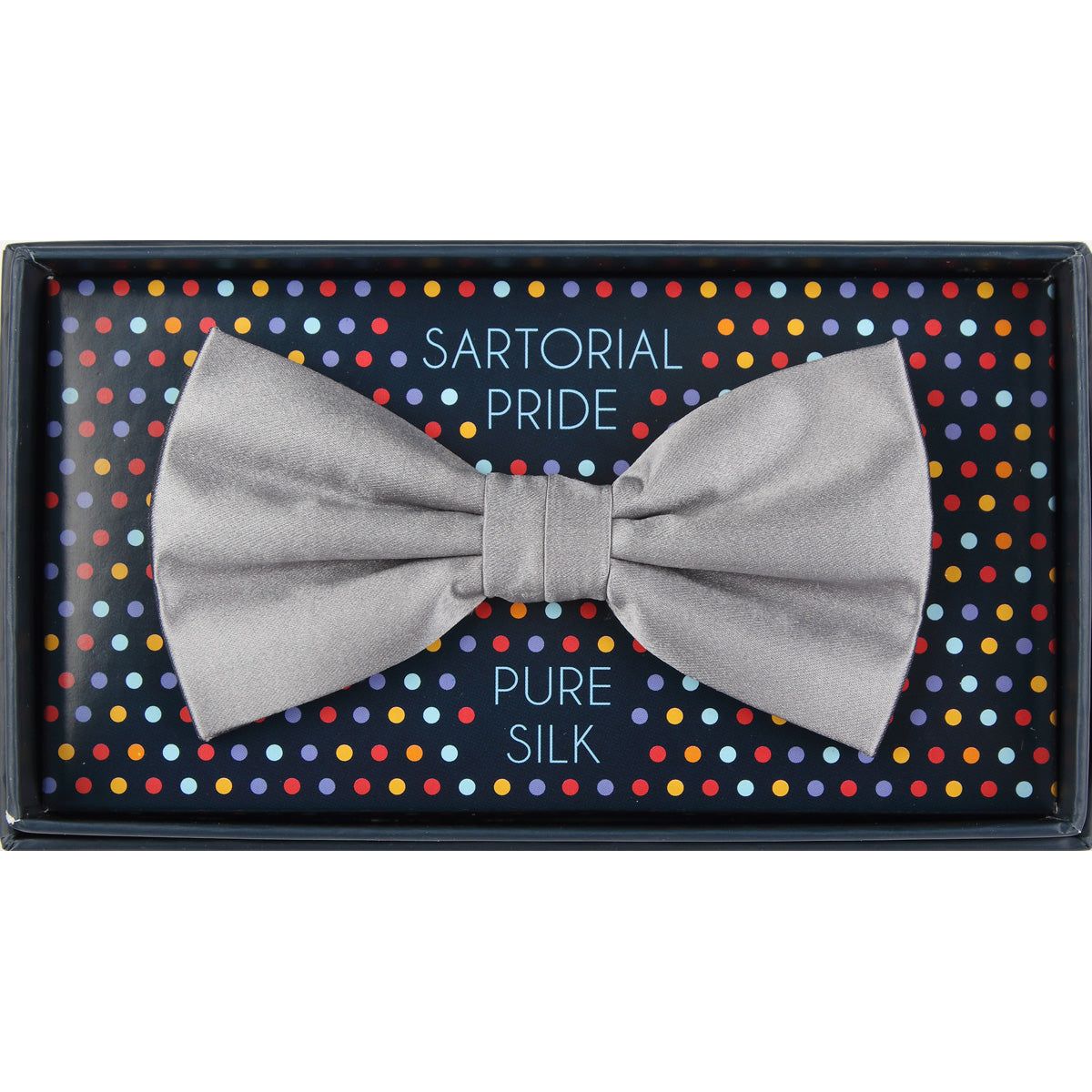 Silver Pure Silk Solid Satin Weave Bow Tie