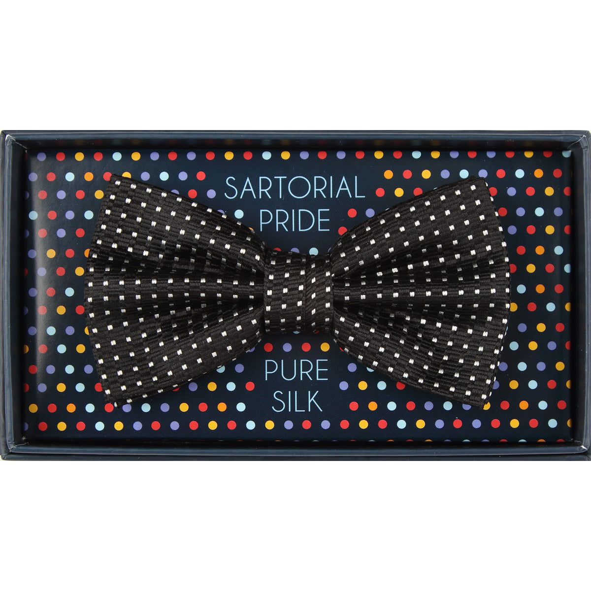 Black Pure Silk Spotted Textured Weave Bow Tie