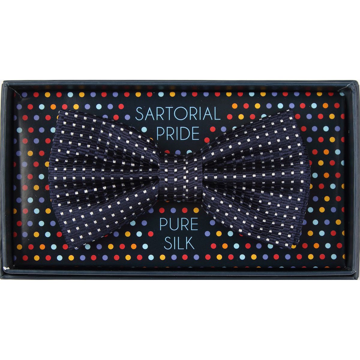 Navy Pure Silk Spotted Textured Weave Bow Tie