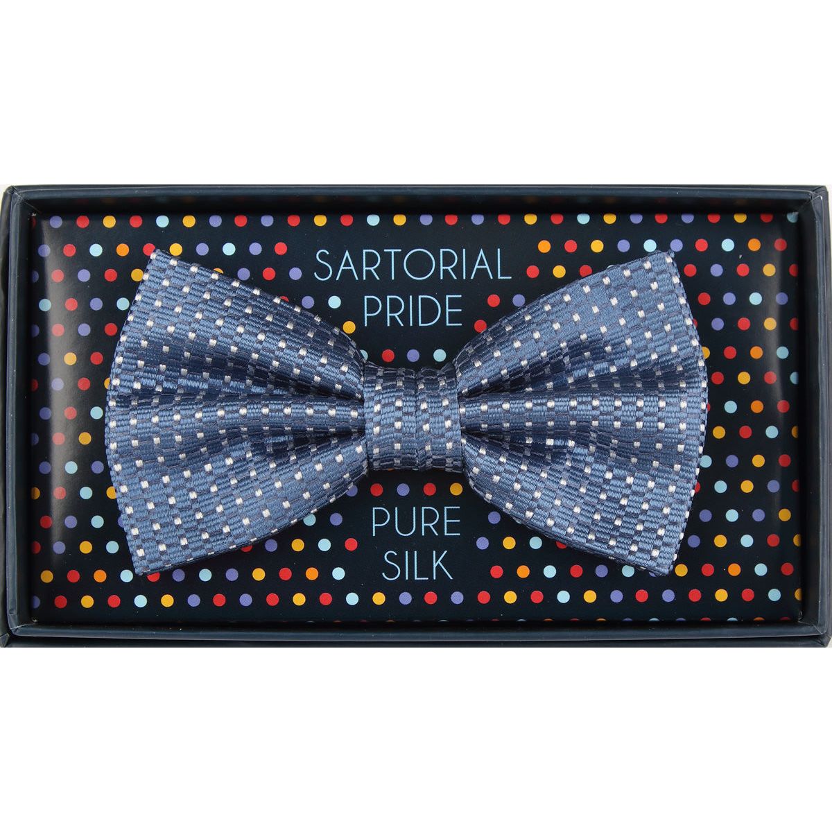 Slate Blue Pure Silk Spotted Textured Weave Bow Tie