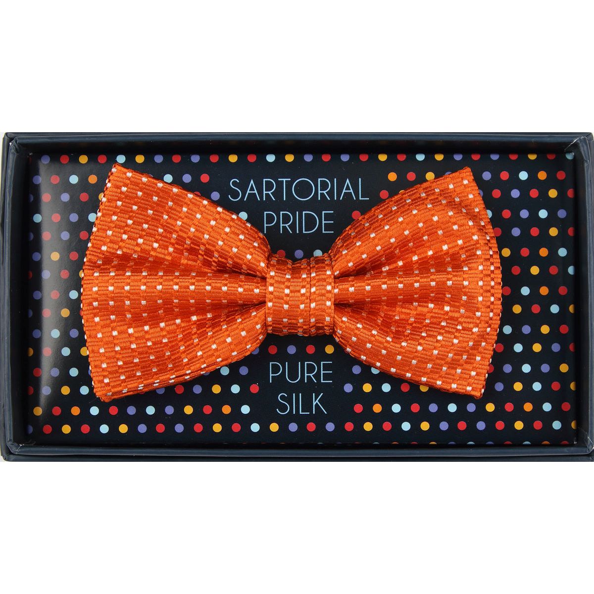 Orange Pure Silk Spotted Textured Weave Bow Tie