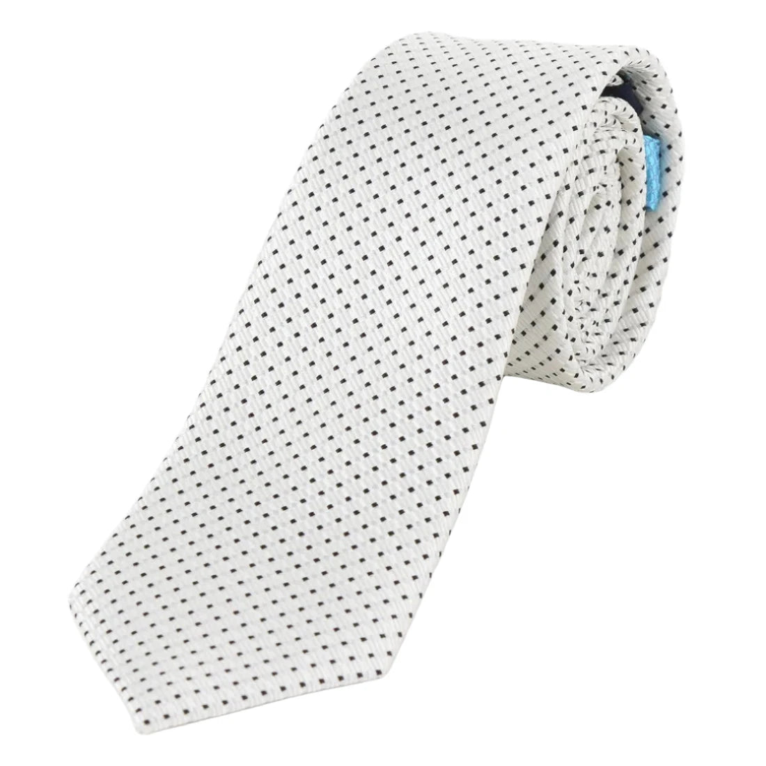 Off White Pure Silk Spotted Textured Weave Neck Tie