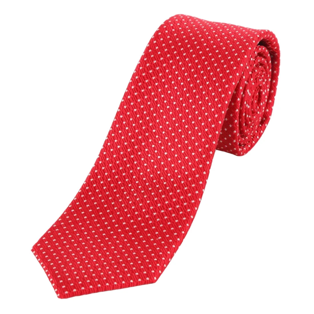 Red Pure Silk Spotted Textured Weave Neck Tie