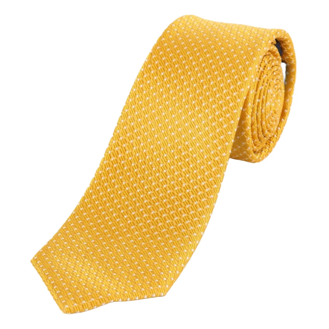 Gold Pure Silk Spotted Textured Weave Neck Tie