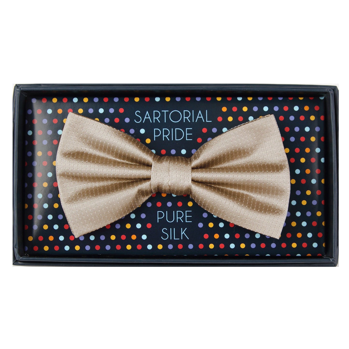 Taupe Pure Silk Micro Spotted Satin Weave Bow Tie