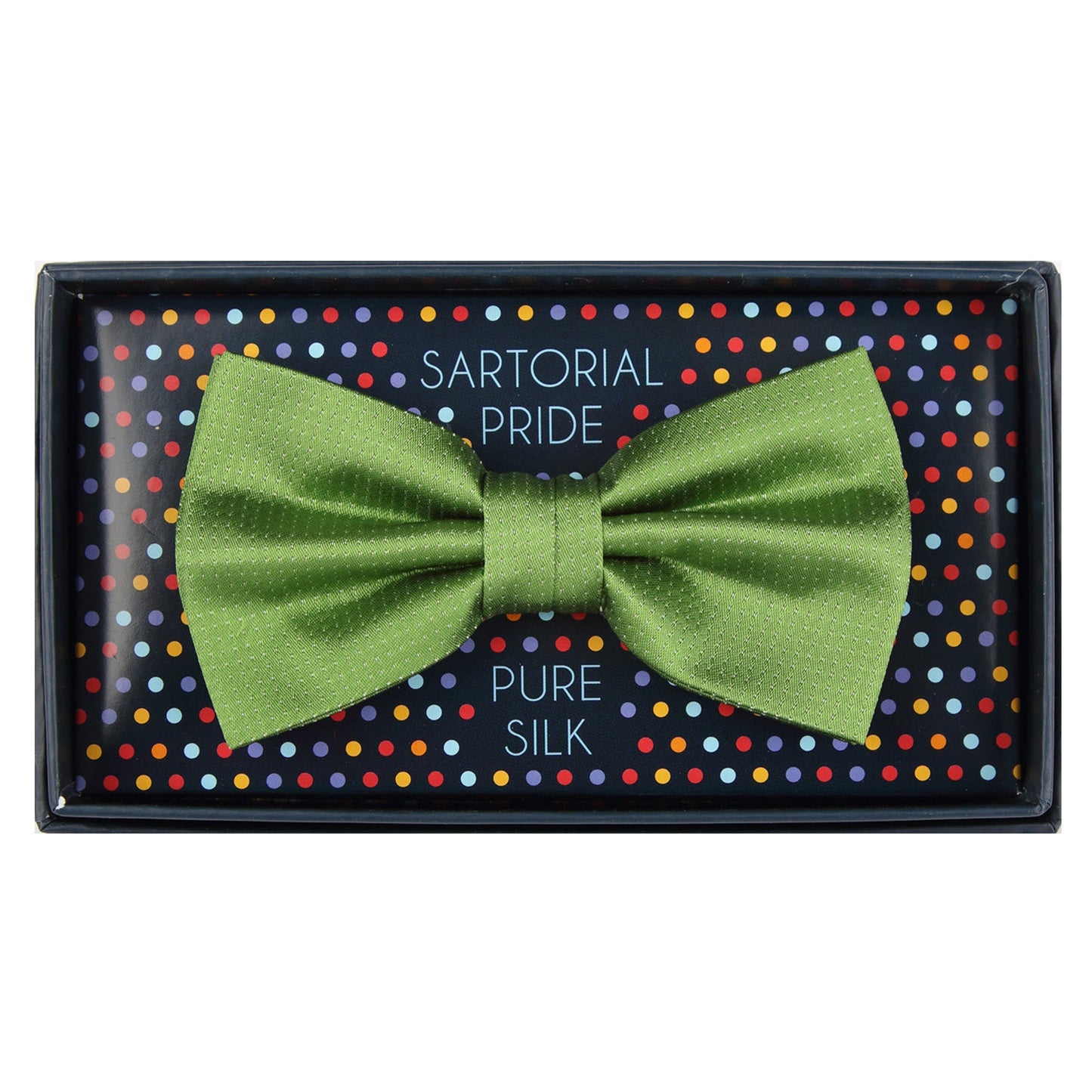 Green Pure Silk Micro Spotted Satin Weave Bow Tie