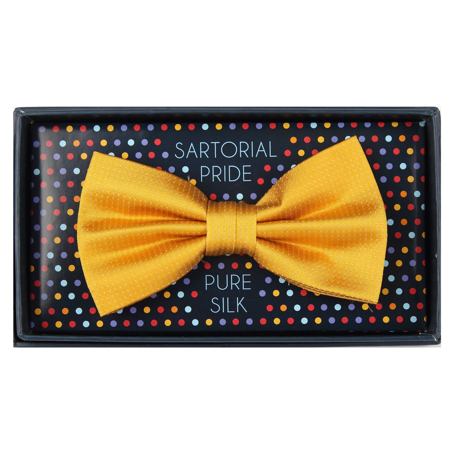 Gold Pure Silk Micro Spotted Satin Weave Bow Tie