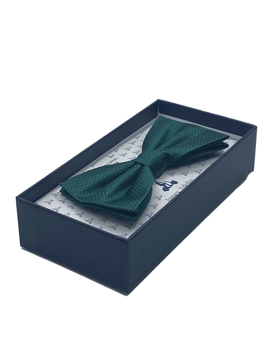 Dark Green Pure Silk Micro Spotted Satin Weave Bow Tie